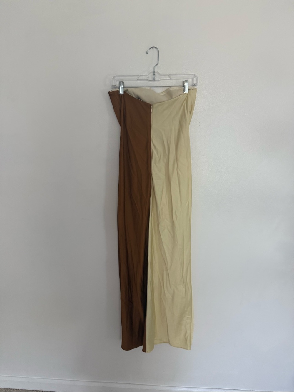 Significant Other Dress Ally Maxi Strapless Satin Colorblock Butter Yellow & Tan - Picture 6 of 7
